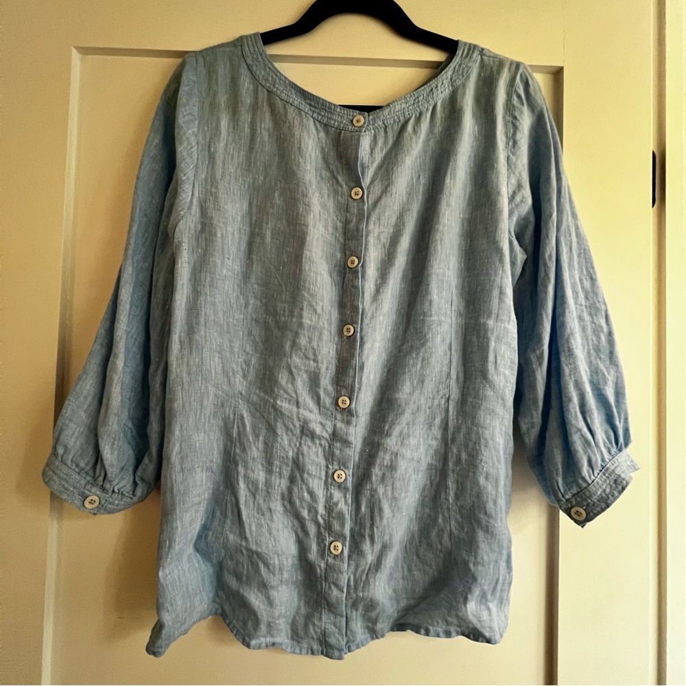 Talbots Linen Button Back Blouse - Picture 3 of 7